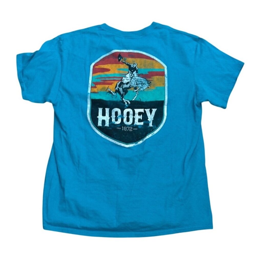 Hooey Shirt Mens Lg Rodeo Graphic Western Teal Blue Cotton Short Sleeve